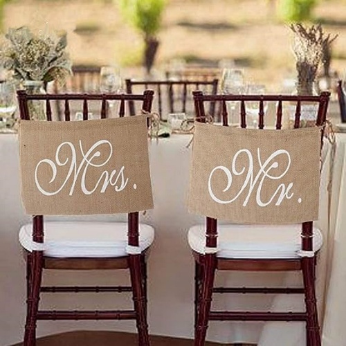חתונה כיסא כלה שלטי יוטה רומנטיים Mr and Mrs לכיסאות החתן והכלה מושלם לתמונות החתונה