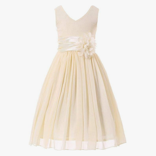 שמלת ערב ילדה שמלת שיפון נעימה ויפה עם חגורת סאטן ופרח מגוון מידות לבחירה