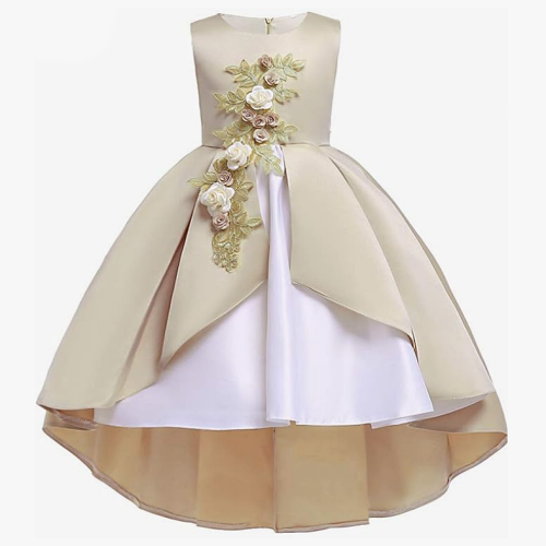 שמלות נשף לילדות שמלת 2 שכבות מפוארת ומרשימה עם עיטורי פרחים - לגילאים 2-9 שנים