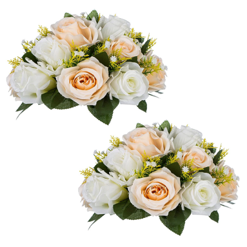 פרחים מלאכותיים לחתונה סט של 2 סידורי פרחים אביביים ויפים בצבעים מאירים וחיים עשויים פרחי משי איכותיים