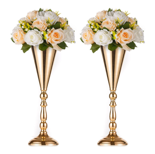 אגרטלים לחתונה סט של 2 אגרטלי פרחים מעוצבים עוצרי נשימה בזהב יוקרתי לעיצוב מרכז שולחן החתונה