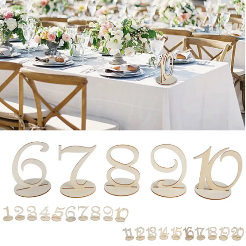 מספרי שולחן מעץ לחתונה עיצוב משגע בפונט ייחודי שהוא גם קישוט שולחן שובה לב סט כפרי יפיפה הכולל מספרי שולחנות 1-20