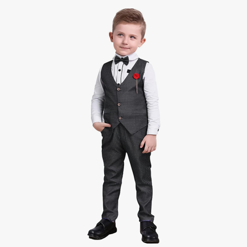 חליפות רשמיות ילדים חליפת 4 חלקים מהממת במבחר צבעים הכוללת חולצה אפודה מכנסיים ועניבת פרפר. לגילאי שנתיים - 7 שנים