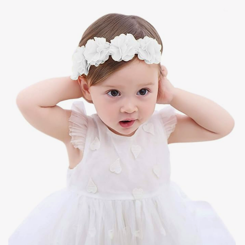 קישוט ראש לתינוקת לאירוע עשוי משיפון נוח ורך עם פרחי בד קסומים במבחר צבעים רכים ומתוקים הכי מתוק שיש
