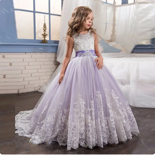 שמלות לילדות חתונה שמלת טול ארוכה עם פרחים ופרפרים מושלמת לנסיכה שלך לגילאים 7-15 שנים
