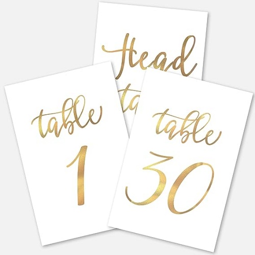 מספרי שולחן חתונה 1-30 מודפסים עם זהב אמיתי בעיצוב מעלף ומחיר מדהים!