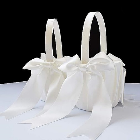 סט סלסלות לחתונה 2 סלי פרחים בעיצוב מפואר ומרשים במיוחד עם פפיונים גדולים ומהפנטים