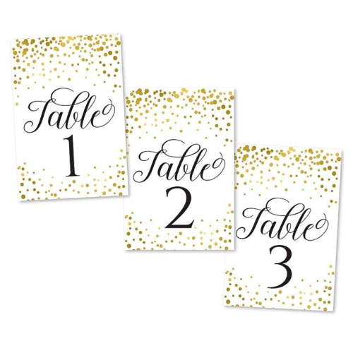 מספרי שולחן לחתונה 1-25 בעיצוב מקסים עם נקודות זהב שהאורחים שלכם מאוד יאהבו