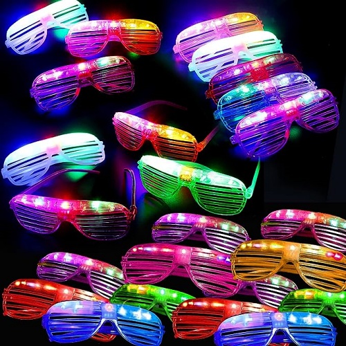 גימיקים וזוהרים לרחבה משקפי LED זוהרים בחושך לחתונה ולמסיבת רווקות במארז משתלם של 24 זוגות משקפיים צבעוניים מושלמים