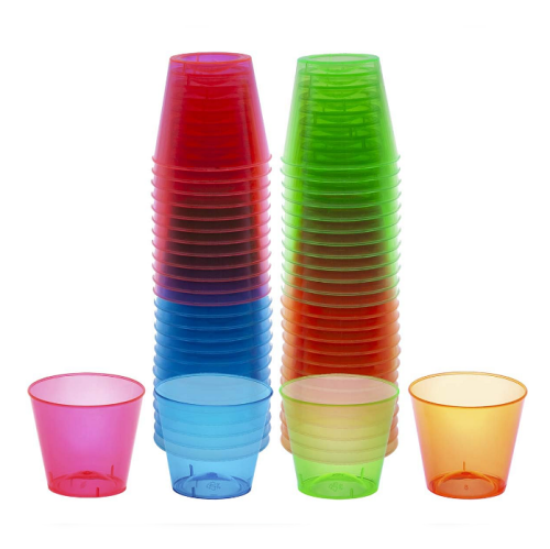 כוסות שוטים פלסטיק 50 כוסות צ'ייסר בצבעי נאון מהממים שמוסיפים שמחה וצבע למאורע
