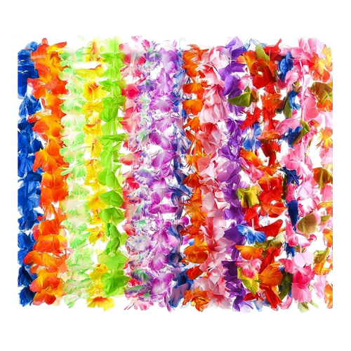 שרשראות הוואי חנות חבילה ענקית של 40 שרשראות פרחים טרופיות, צבעוניות ומהממות לענידה על הצוואר, ככתר פרחים לראש או כצמיד חלומי