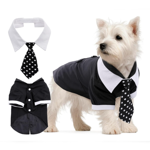 תחפושת חליפת חתן לכלב עם עניבת פסים אלגנטית מתאים לכלבים קטנים עד בינוניים