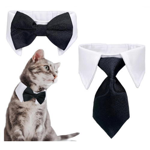 טוקסידו לחתול קולר מהמם בעיצוב צווארון לבן ואלגנטי עם עניבת פפיון חתיכית מהממת - סגירה המאפשרת התאמה נוחה