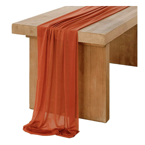 אביזרים לעיצוב שולחן חתונה ראנר שיפון כתום עוצר נשימה באורך 3 מטרים (!) לעיצוב שולחנות אירוע סוחטי מחמאות