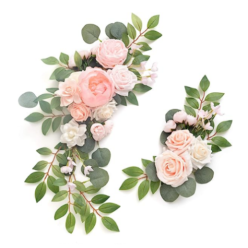 שלט כניסה לחתונה סט של 2 זרי פרחים מלאכותיים עוצרי נשימה במגוון רחב של סוגי פרחים וצבעים לבחירתכם לקישוט שלטי חתונה