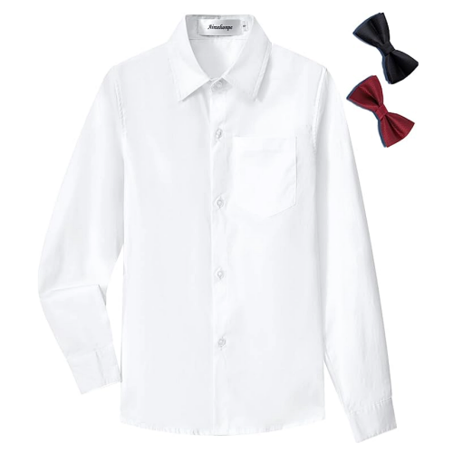 חולצות מכופתרות לילדים בנים שרוול ארוך גברים בתפירת עילית ובגזרה חתיכית בלבן, שחור, כחול או אדום - לגילאים 5-14 שנים
