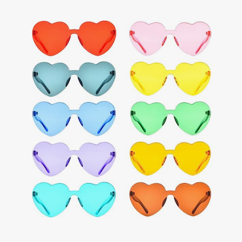 משקפי שמש ללא מסגרת בצורת לב לנשים לגברים ולילדים לחתונות, אירועים ומסיבות רווקות - חבילה של 10 זוגות בצבעים שונים ומושלמים
