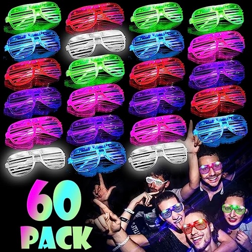 משקפיים זוהרים למסיבות חבילה של 60 משקפי LED מהבהבים מאירים זוהרים בחושך לילדים ולמבוגרים (6 צבעים)
