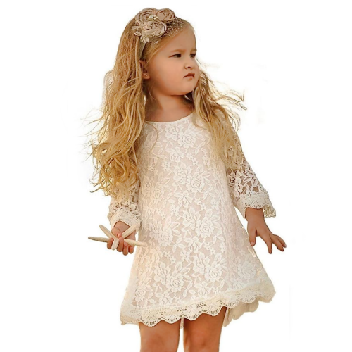 שמלת שושבינה ילדות מהממת עם תחרה מרהיבה ושרוולים ארוכים או קצרים - מבחר צבעים ענק! לגילאים - 1 עד 16 שנים