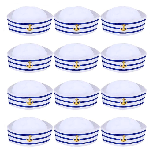 כובעי מלחים כחול לבן מרהיבים שיעשו הרבה שמח לאורחים שלכם וייצרו לכם תמונות אירוע בלתי נשכחות - חבילה של 12 - מתאים למבוגרים ולילדים