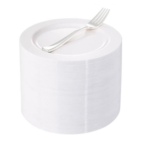 צלחות פלסטיק לבנות אלגנט לחתונה ולאירועים מזלגות חבילה סופר משתלמת של 200 יחידות - שימושי לכל סוגי המאכלים