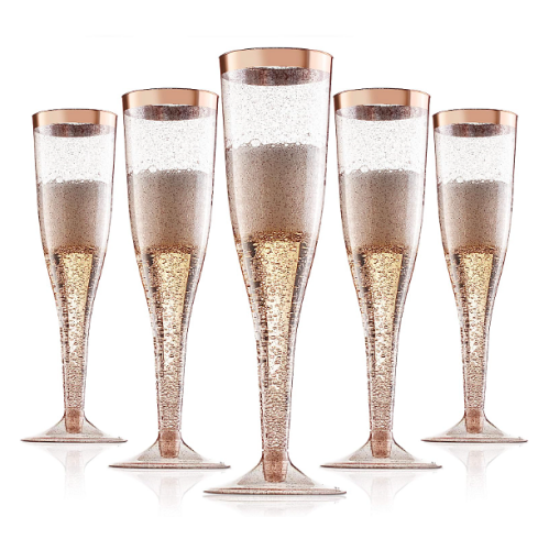 כוסות למסיבת רווקות לשמפניה יין קוקטיילים יפיפיות ומרגשות! עשויות פלסטיק חד פעמי לשימוש חוזק בצבעי רוז גולד - חבילה של 36 כוסות