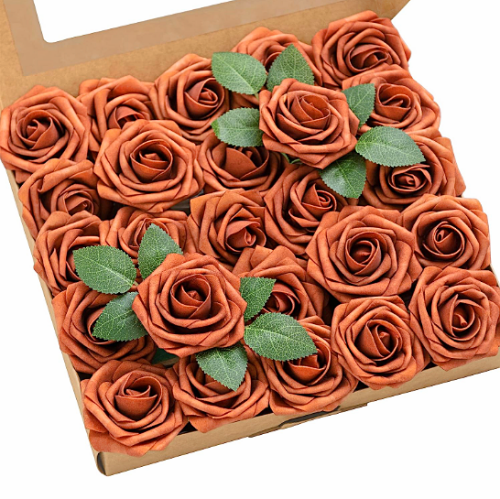 פרחים מלאכותיים לחתונה ארוכים במבחר ענק של צבעים עיצוביים מרתקים ומהפנטים - חבילה של 25 ורדים עם גבעולים ועלים