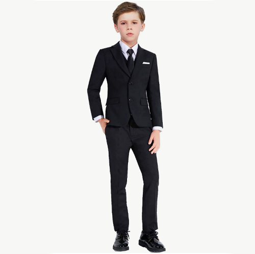 חליפות לילדים לאירוע סט 5 חלקים מחויט ומרהיב במיוחד הכולל: ז'קט, מכנסיים, אפוד, עם חולצה ועניבה - 4 צבעים לבחירה - מידות 2-20