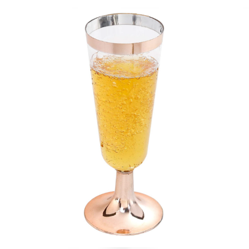 כוסות שמפניה חתונה חבילה של 50 כוסות פלסטיק חד פעמיות מעוצבות, איכותיות ויוקרתיות בצבעים זהב ורוד \ זהב \ כסף - מושלם לאירועים
