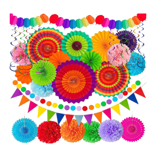 קישוטים למסיבה מקסיקנית במבחר צבעים עזים כיפיים ומושלמים לחגיגת סייסטה טרופית - 35 חלקים