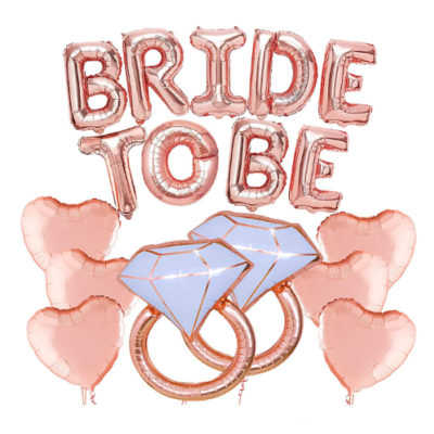קישוט למסיבות רווקות סט בלונים גדול BRIDE TO BE ברוז גולד \ זהב \ כסף מלא בשמחה וכיף בעיניים