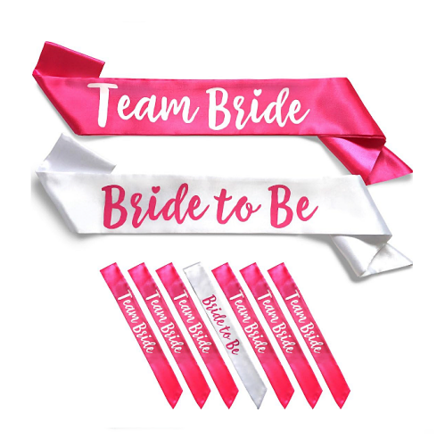 מתנה למסיבת רווקות סט של 7 סרטי גוף Team Bride במבחר צבעים מרהיבים כולל אחד BRIDE TO BE