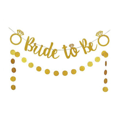 שלט למסיבת רווקות BRIDE TO BE בזהב מרהיב עם טבעות וקישוטי עיגולים נוצצים – השקיעו בכלה לעתיד ועשו לה מצב רוח מושלם