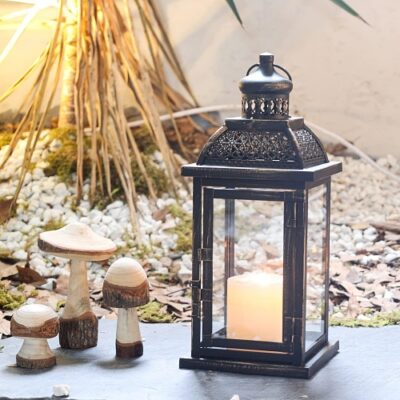 עיצוב חתונה diy דקורטיבי גדול לנר, עששית חיצונית 36.6 ס"מ עם זכוכית שקופה, מחזיקי נרות מתכת וינטג' פטיו חיצוני חתונה קישוט אביב לחג המולד בשחור