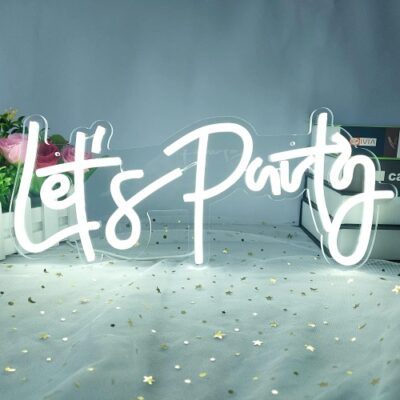 קישוטי חתונה שלט ניאון ניתן לעמעום של Let's Party שלט ניאון לעיצוב קיר 40.6 ס"מ x 18.7 ס"מ שלט ניאון LED אורות דקורטיביים למסיבת רווקות, מסיבת אירוסין, מסיבת יום הולדת, מסיבת חתונה לבן